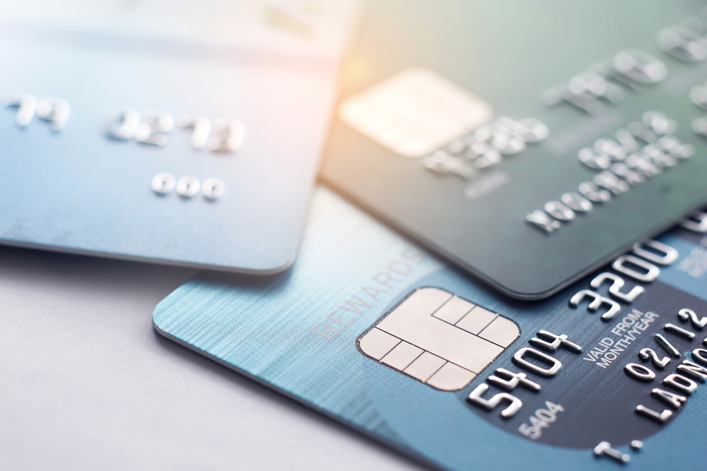 closeup of three credit cards